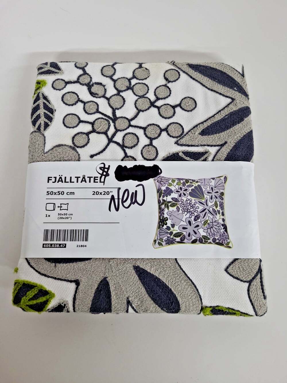Ikea Fjalltatel Pillow Cover New with Tags Embroidered Floral 20x20